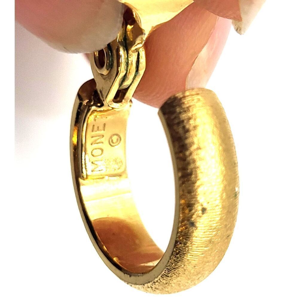 Classic MONET Clip On Hoop Earrings Small .75" Brushed Gold Tone
